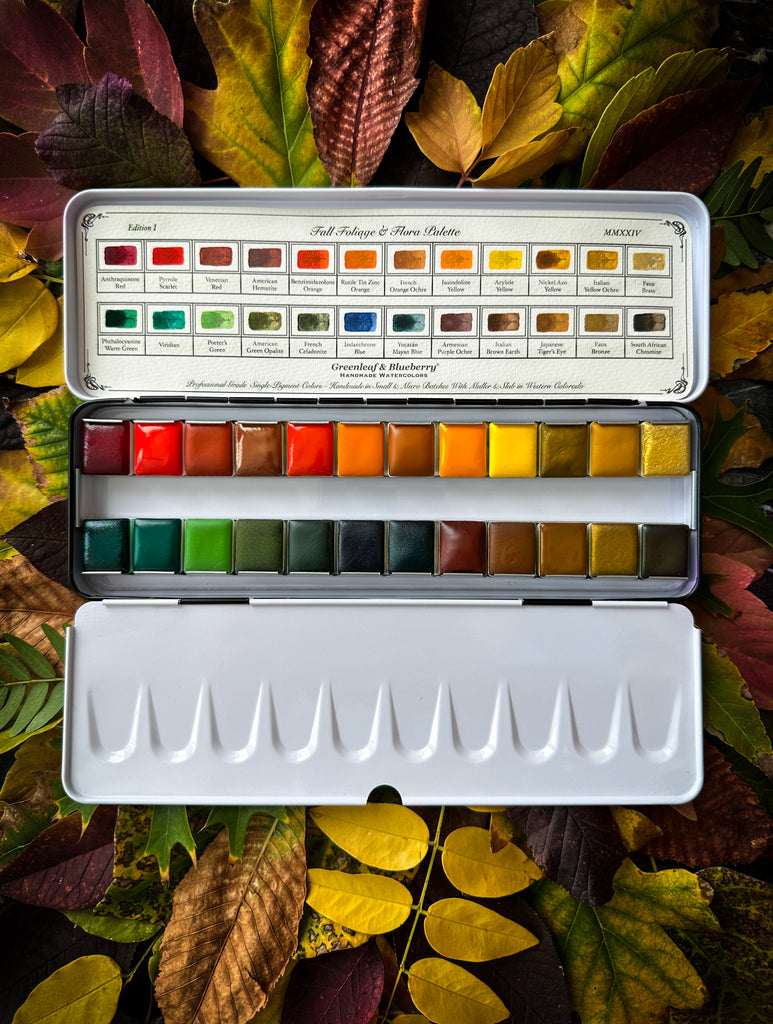 Fall Foliage & Flora Palette ~  Watercolor Palette in Bijoux Box, Half-Pans