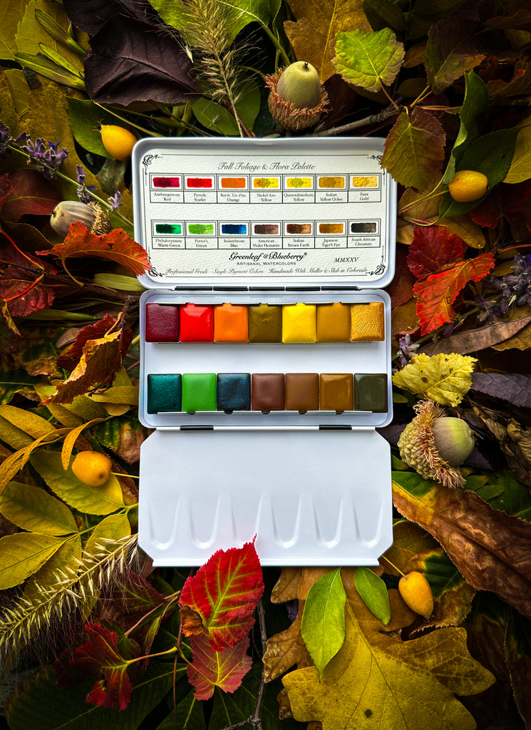 Fall Foliage & Flora Palette, 14-Color ~  Watercolor Palette in Bijoux Box, Half-Pans