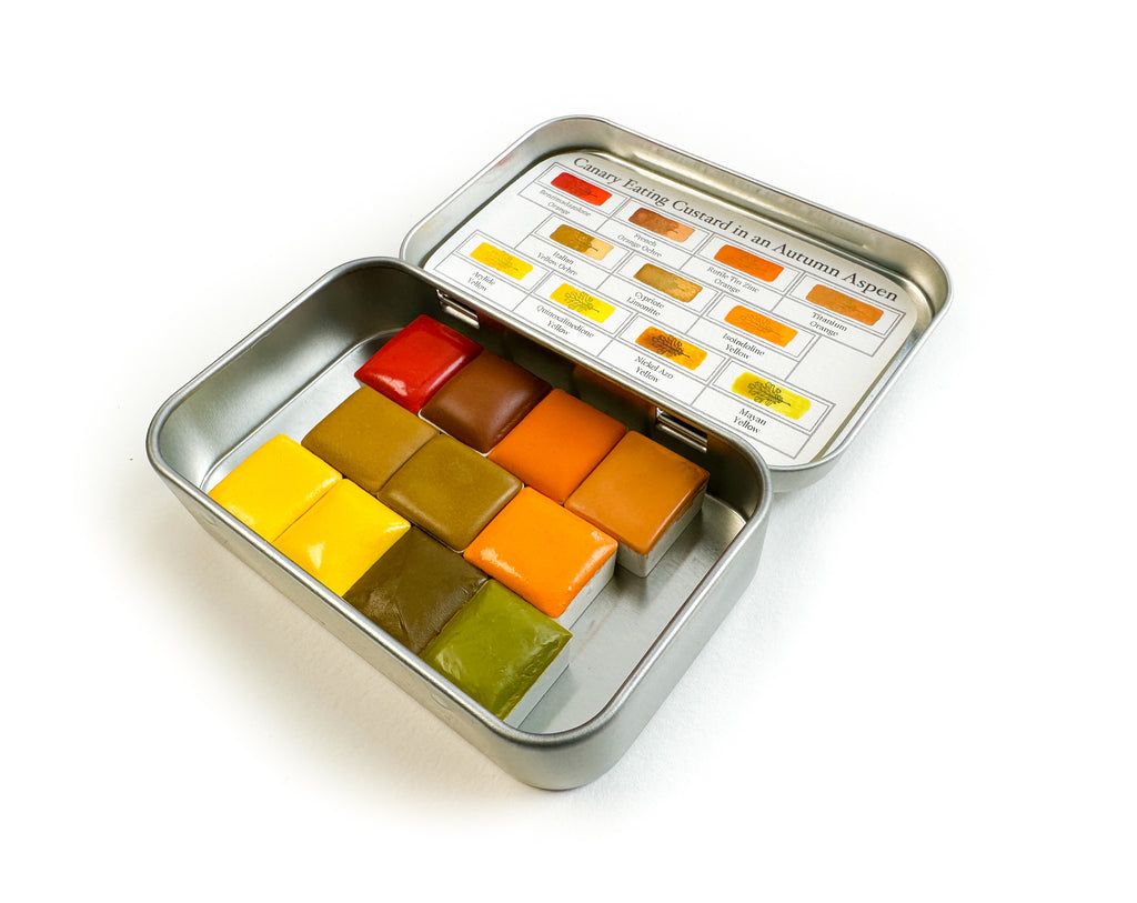 Canary Eating Custard In An Autumn Aspen Set Watercolor Palette, Half-Pans