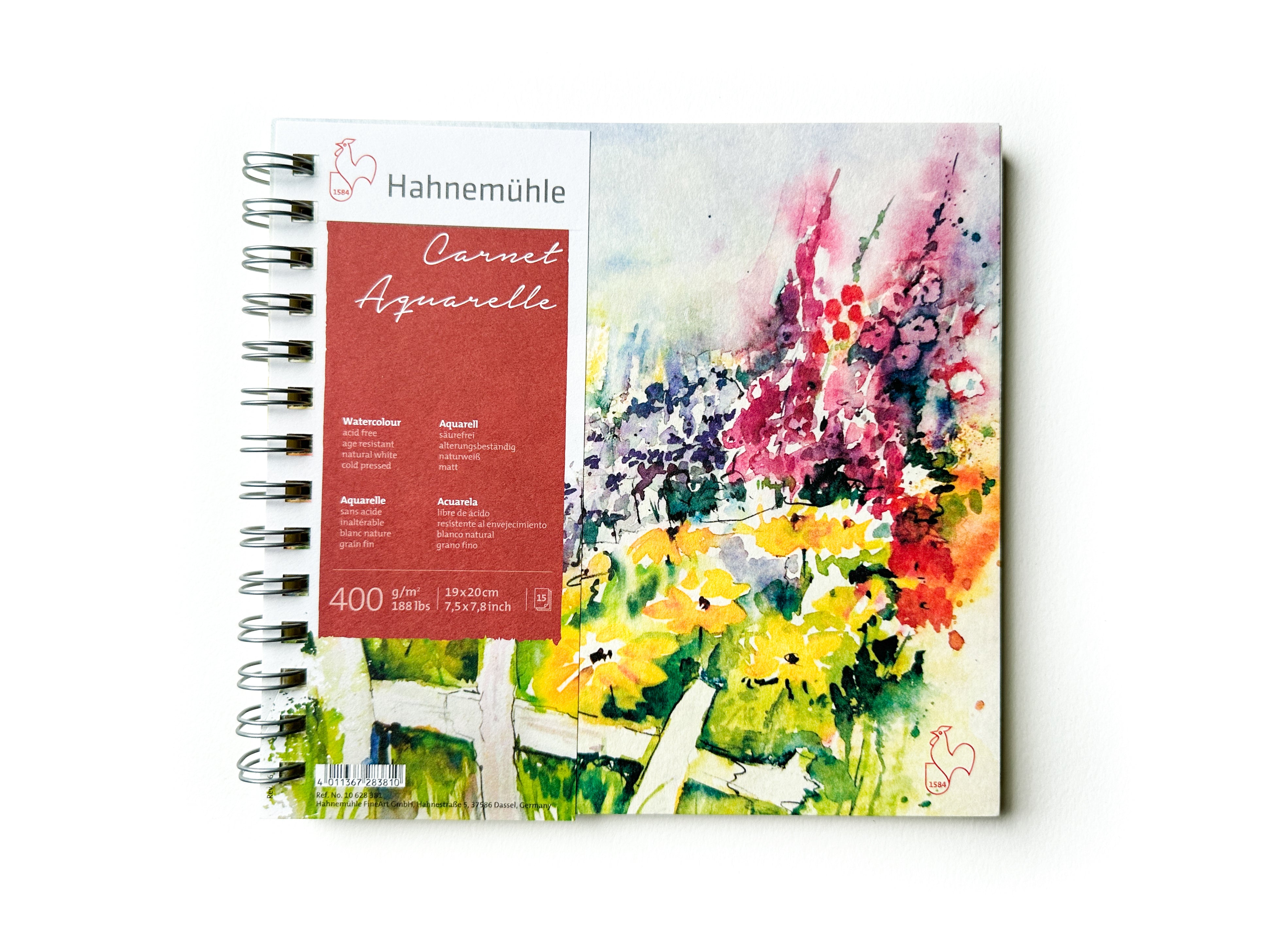 Hahnemühle 10625357 Watercolour Book 250 G/M2, 100% Cotton, AQUARELA  NOTEBOK, TAM 19.5X19.5CM, 30 FLS/60 PAG, Natural White