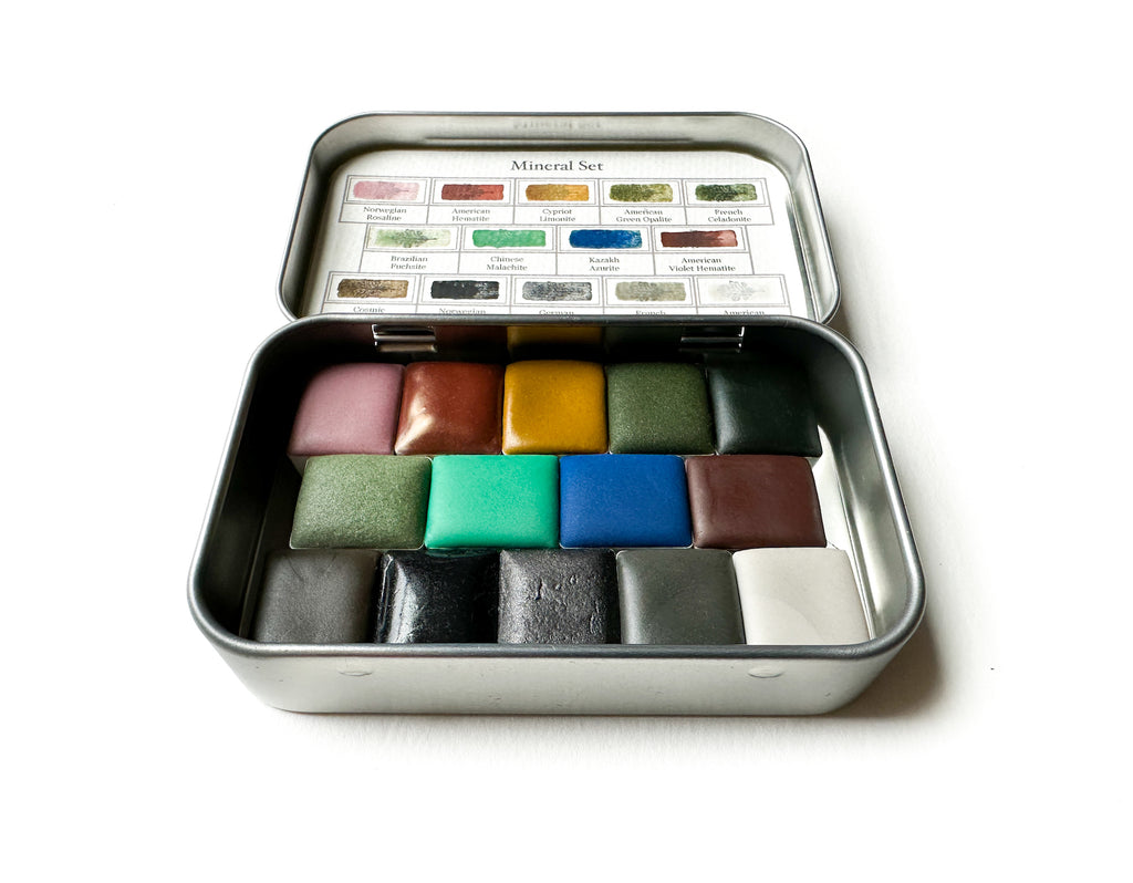 Mineral Set Watercolor Palette w/ Kazakh Azurite, Half-Pans