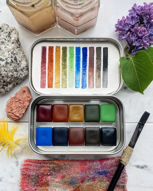 Natural & Historical Pigments Set Watercolor Palette, Half-Pans