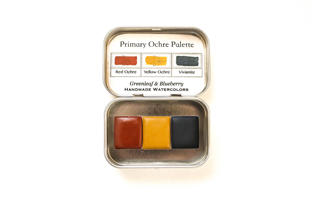 Primary Ochre Set w/ Vivianite Watercolor Palette, Half-Pans