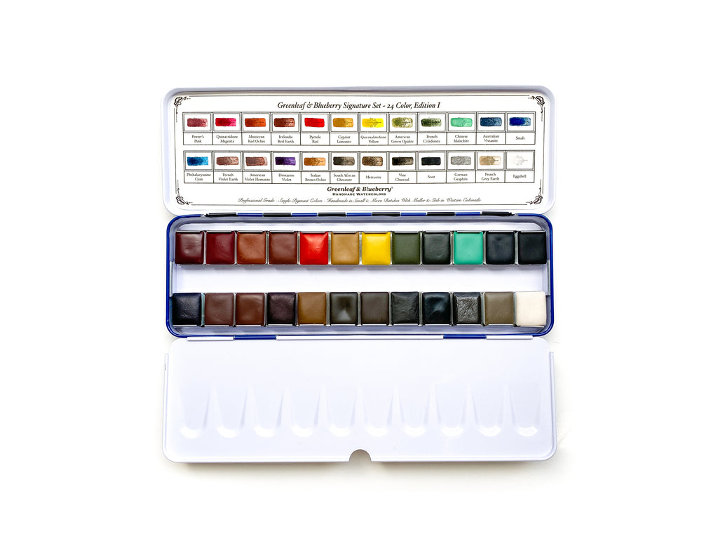 CMYKW Set Watercolor Palette, Full Pans – Greenleaf & Blueberry