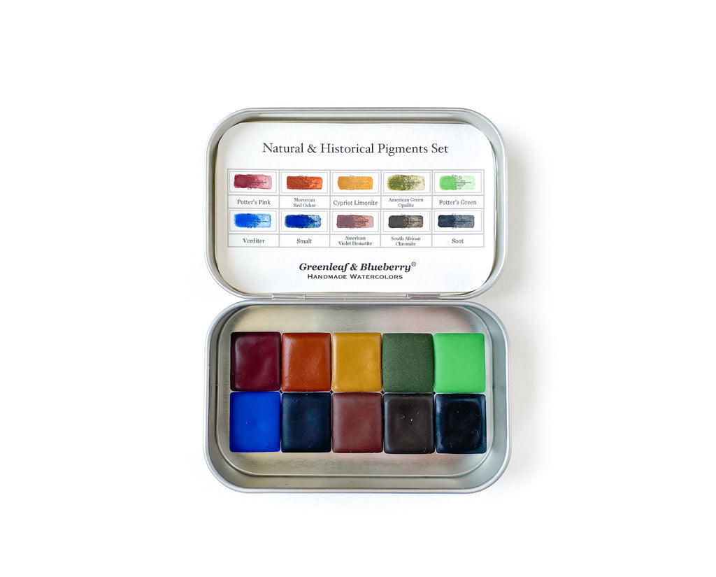 Natural & Historical Pigments Set Watercolor Palette, Half-Pans – Greenleaf  & Blueberry